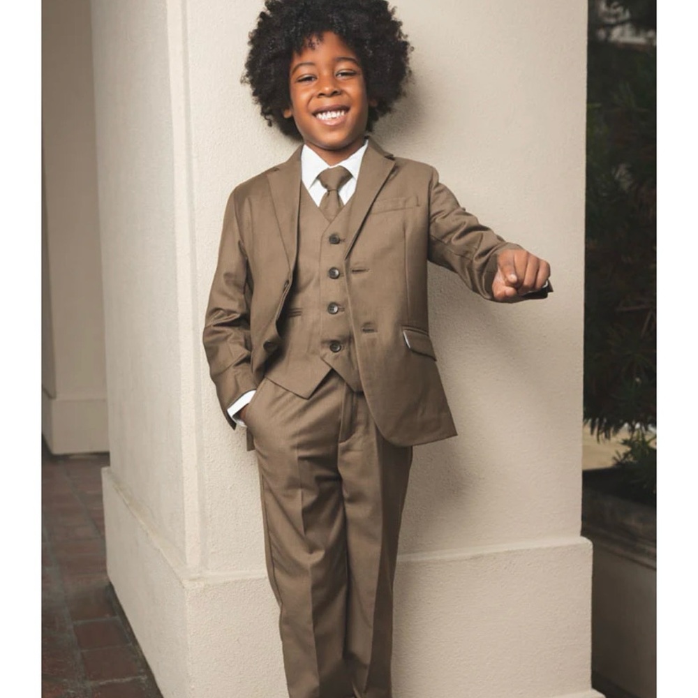 Classic Brown Vest and White Shirt Kids Set